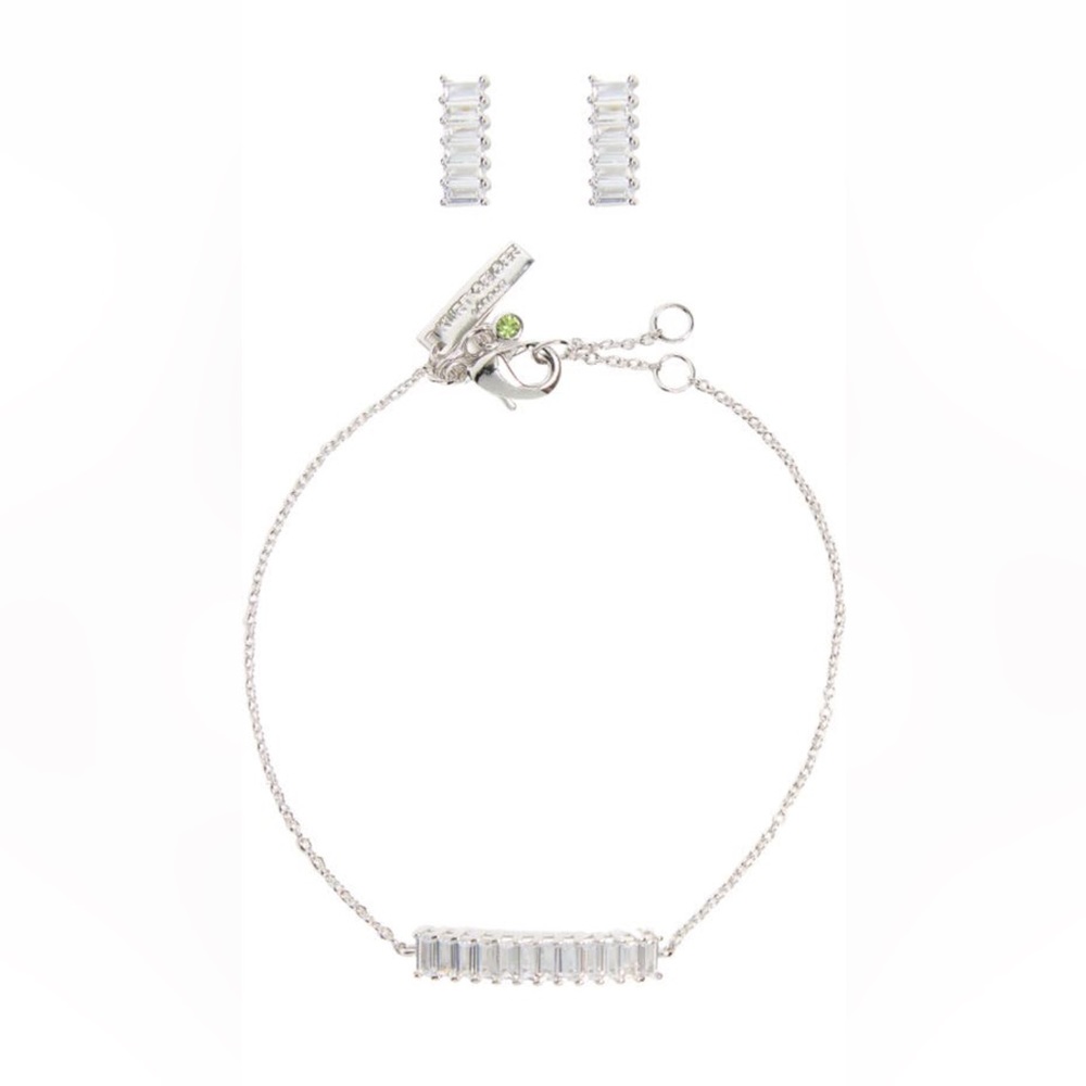 New Kurt Geiger London Silver Tone Earrings & Necklace Set Women's Crystal Luxe